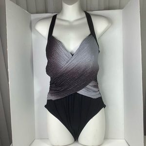 Tee bees one piece swimsuit. Gray and Silver.